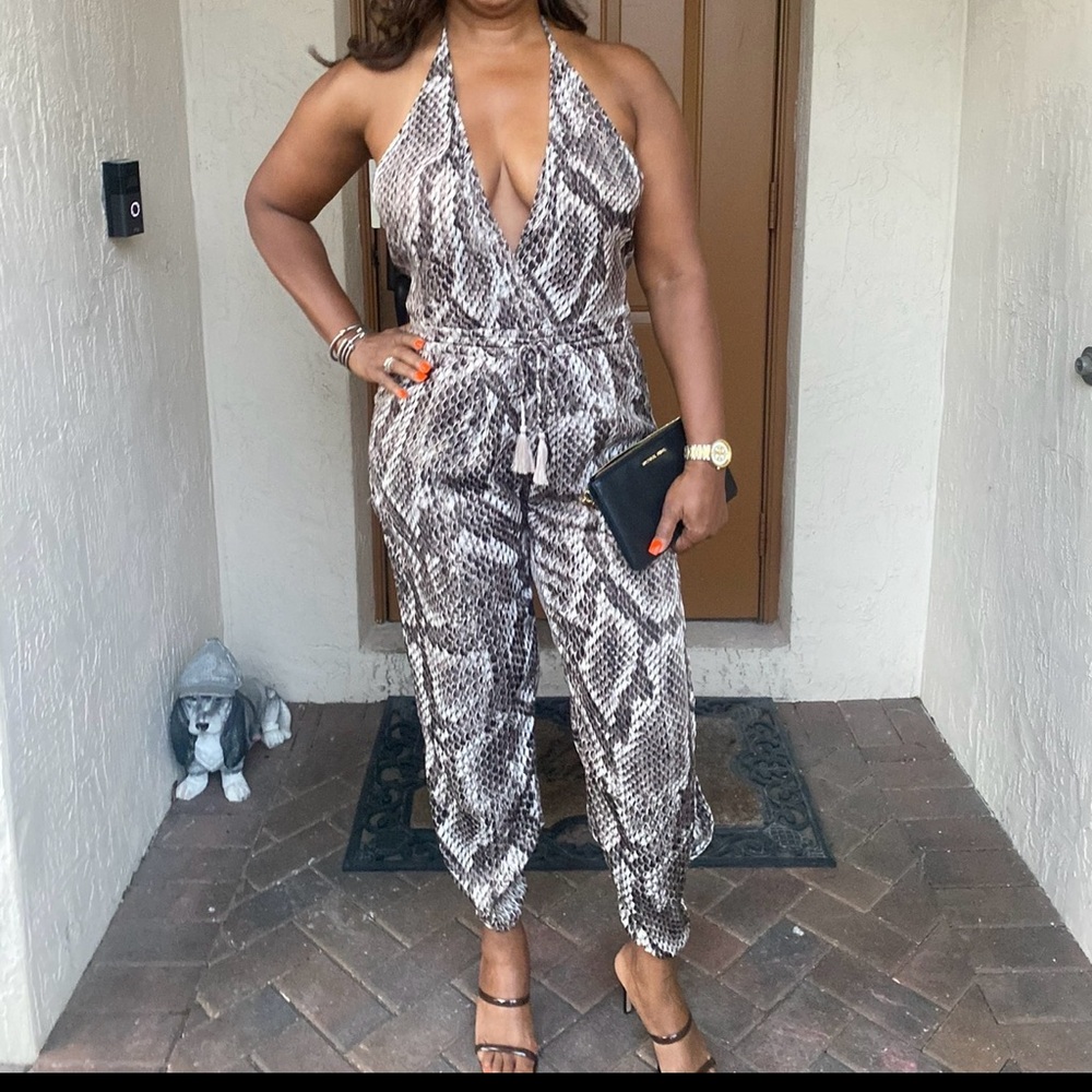 Chic Halter Snake Print Jumpsuit